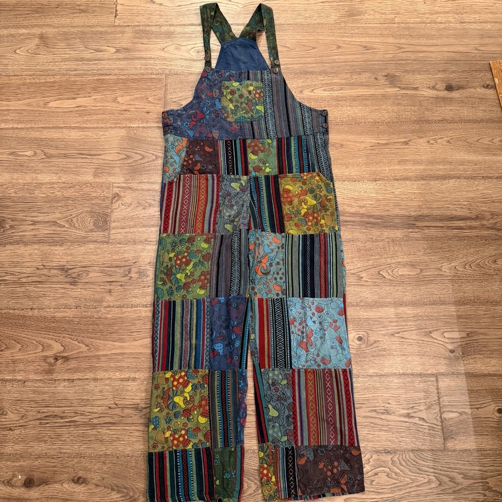 Kathmandu Multicolor Patchwork Overalls Mushrooms… - image 1